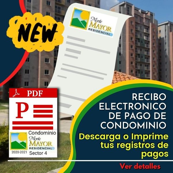 Estimado propietario de Montemayor sector 4, ya está disponible El nuevo Recibo Electrónico de pago de condominio en formato PDF, donde usted podrá descargar todos los registros de pagos APROBADOS por la administración. Consulte y descargue desde ya en su sección Mis registros de pago de su cuenta de condominio.